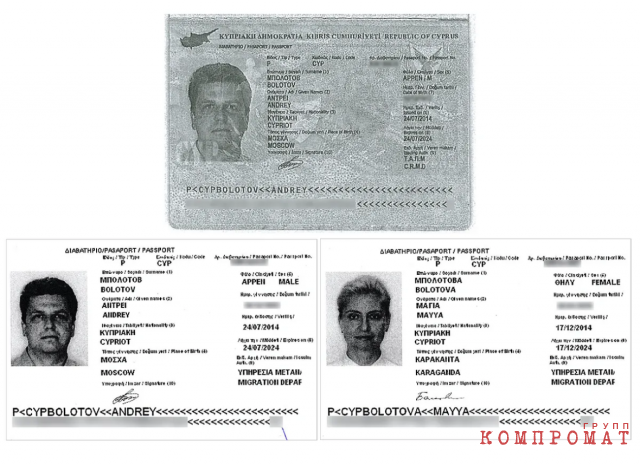 Фото кипрского паспорта Андрея Болотова в документах офшорного регистратора DADLAW. И то, как отражались сведения о кипрских паспортах Андрея Болотова и Майи Болотовой, в базе данных одной из служб