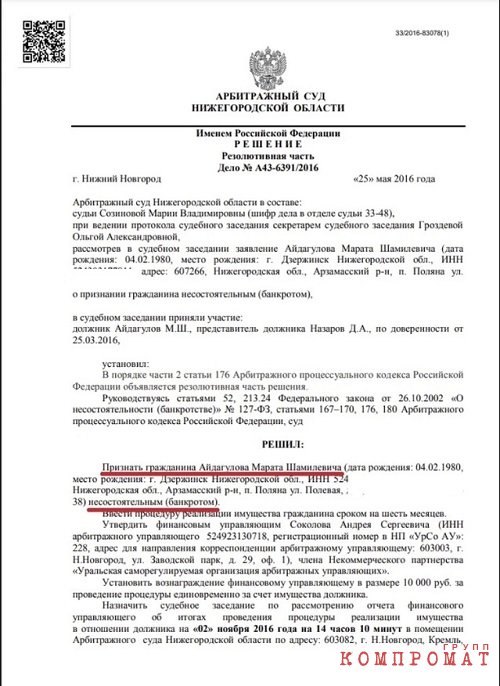 "гражданин Айдагулов - банкрот"