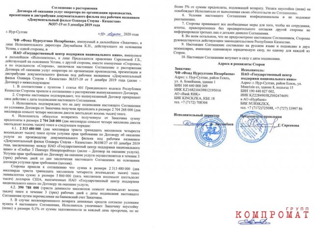 Соглашение о расторжении договора между Фондом Нурсултана Назарбаева и ГЦПНК